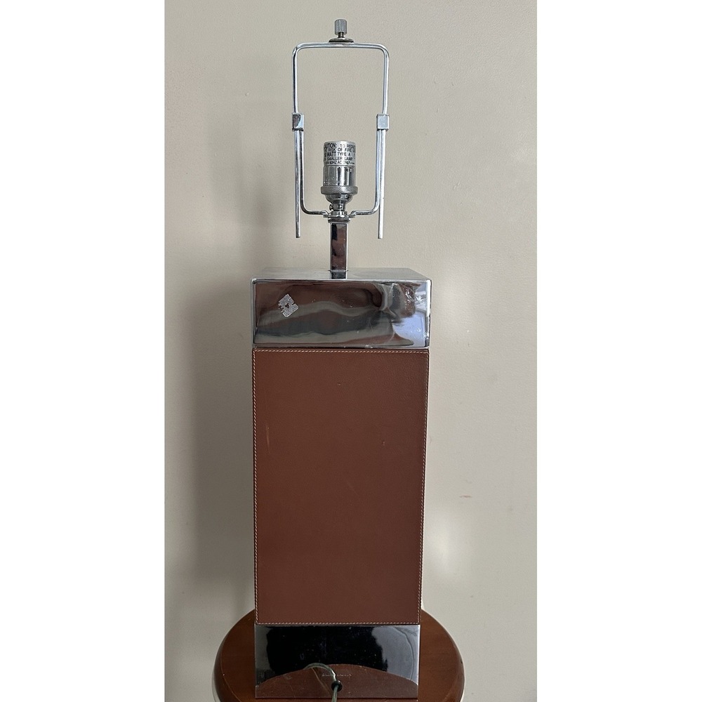 Rare Ralph Lauren Leather Table Desk Lamp Chrome Vintage Brown Square Rectangle - Picture 6 of 13